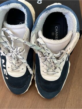CHANEL Navy and White Women's Sneakers